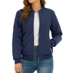 TACVASEN Womens Diamond Quilted Bomber Jacket Ribbed Baseball Collar Zip Up Coat Windproof Lightweight Padded Casual Outerwear