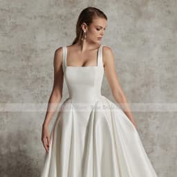 Customized Wedding Dresses Satin Square Collar A Line Backless Simple Wedding Gowns for Women Bride Button Modern Bridal Gown