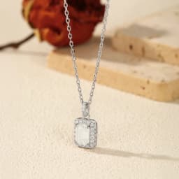 MODIAN 1CT D Color Emerald Cut Moissanite Halo Necklace 925 Sterling Silver Rectangle Wedding Pendant Necklace For Women Jewelry