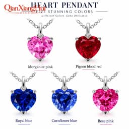 3.6ct 9*9mm S925 Silver Heart Shape Lab Grown Royal Blue/Cornflower Sapphire Pigeon Blood Red Inclusions Stone Pendant Necklace