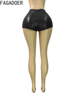 FAGADOER Sexy Leather Patchwork Shorts for Woman Solid Color High Waist Elasticity Shorts Female Streetwear Bottoms 2025 New