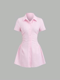 Women's Summer Mini Dress V Neck Bubble Sleeve Pleated A Line Shirt Dress Casual Short Dresses for Women