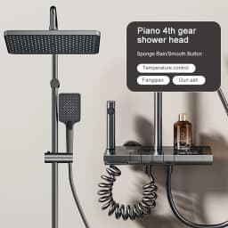 Grey Piano Button Ambient Light Bathroom Shower Full Set Digital Display Shower System Sets Rain Faucets Shower Head