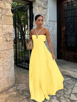 Blue Pleated Halter Long Dress Women's Solid Sleeveless Backless Lace-up Maxi Dress Summer Beach Vacation Evening Party Vestidos