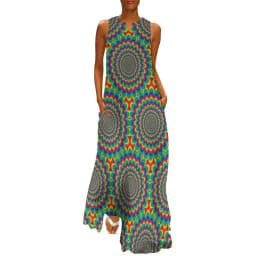 Retro Psychedelic Op Art Dress Black White Circles Night Club Maxi Dress Street Wear Bohemia Long Dresses Summer V Neck Vestidos