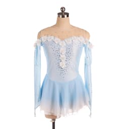 Figure Skating Competition Training Dress Customized Girls' Light Blue Long Sleeve Artistic Gymnastics Performance White Flowers