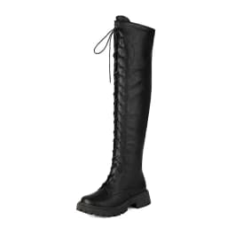REAVE CAT 2025 Retro Thigh Boots Round Toe Chunky Heels 4.5cm Platform Zip Lace Up Extended Size 41 42 43 Daily Knee High