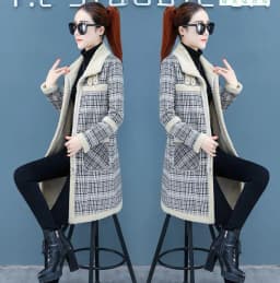 New Winter Lamb Wool Woolen Coat Thick Plus Velvet Warm Cotton Coat Women Long Grid Parker Overcoat Quilted Jacket Trench Coats