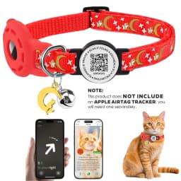 Cute Cat Collar with Airtag Holder for Apple Air Tag, Silicone GPS Tracker Holder, Glow Pet Collar with Bell & Pet QR Name Tag