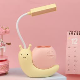 Multi-Functional LED Desk Lamp Student Learning with Pen Holder Night Light Snail Shape USB Rechargeable Bendable Cute Kids Lamp
