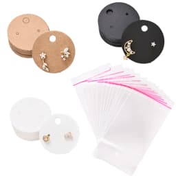 50Pcs Kraft Paper Card with 50Pcs Self-Adhesive Bags Blank Cardboard Holder Tags For Long Drop Earring Jewelry Display Packaging