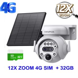 SHIWOJIA 12X Zoom 4G LTE Solar Security Camera 8MP Night Vision Dual-Lens Outdoor WiFi Solar Battery Camera PIR Human Detection