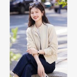 VIMLY Women's Leather Short Jacket 2026 Autumn Round Neck Fashion Coats Elegant Casual Loose-fit Female Windproof Outwears 31533