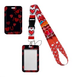 Simple Marble Heart Rainbow Card Holder with Buckle Lovely Hanging Rope ID Pass Hang Accessories Holder Lanyard Passr Case