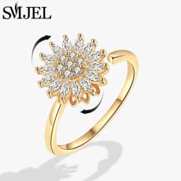 New Sunflower Anxiety Ring Fidget Spinner Rings for Women Cute Butterfly Hummingbird Charms Finger Ring Anti Stress Rotate Gifts