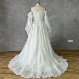DREAM Customized Off Shoulder Lace Glitter Wedding Dresses Long Puff Sleeve 3D Flowers Boho Bride Gown 2026 Vestidos De Novia