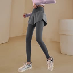 Women's Fall Two-in-One Leggings - High Waist Running Yoga Pants with Slimming Skirted Hem, 4-Way Stretch From Studio to Street