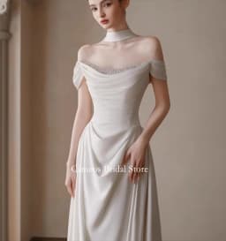 SONDR Customized Wedding Dresses Pearls Satin Korea Off the Shoulder Corset Mermaid Pearls Brides Gowns Women Bridal Dresses
