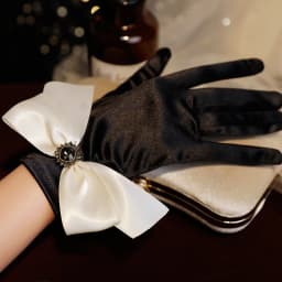Korean Solid Color Satin Black Bow Rhinestones Studio Photo Wedding Dress Gloves Women Summer Driving Sunscreen Gloves S95