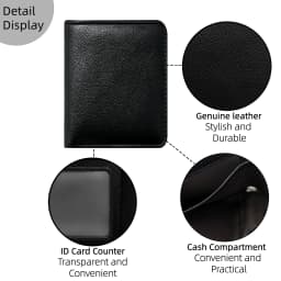 Men's Genuine Leather Slim Bifold Wallet, 3 Card Slots, ID Window, 2 Cash Compartments, Lightweight Business Short Wallet