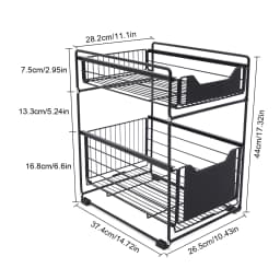 2 Tier Storage Rack Black Carbon Steel PP Baking Paint Modern Freestanding Under Sink Installation