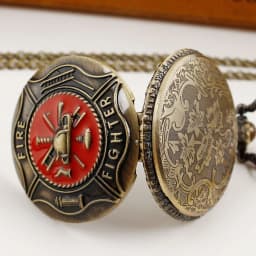Vintage Exquisite Firemen ToolsCarved High Quality Quartz Pocket Watch Necklace Pendant Gifts For Women Or Man with Fob Chain