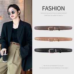 Women's Thin Leather Belt Personalized Alloy Buckle Simple Fashion High Quality Waistband Decorate Belt with Jeans Coat