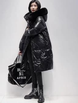 2025 Winter Thickened down Cotton Jacket with Large Fur Collar Mid-Length Hooded Coat Women Outerwear Trendy Knee-Length