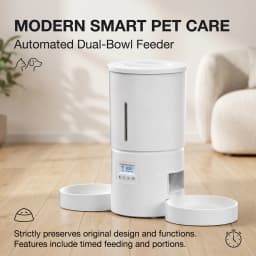 4.2L Dual‑Bowl Automatic Pet Feeder Timed Portion Dispenser Multi‑Pet Button Control Cat Dog Dry Food Feeding (No 5V 1A Plug)