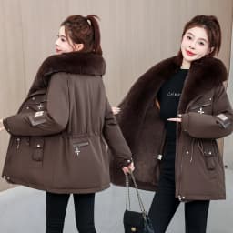 2026 New Women Winter Jacket Slim Mid Long Coat Casual Parkas Big Fur Collar Fleece Liner Outwear Female Snow Warm Cotton Coats