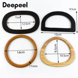 2Pcs Deepeel Solid Wood Bag Handle Women's Handbag Woven-Bag Wrist Ring Handles Purse Frame Handmade DIY Bags Accessories