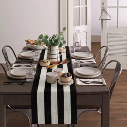 VIKAMA Black and White Striped Linen Table Runner Farmhouse Vintage Country Style Table Cover Kitchen Dining Room Outdoor Party