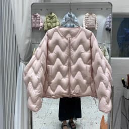 Winter Puff Fluffy Ripple Pattern Down Jacket Women White Duck Down Double Zipper Outwears Female Round Neck Warm Parker Jacket