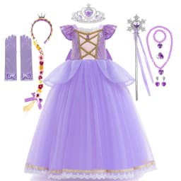 Muababy Rapunzel Tangled Princess Evening Gown Set for Girls Halloween Birthday Christmas Party Cosplay Costume Kids 2-10Y