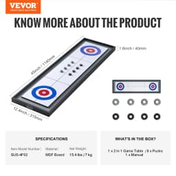 VEVOR Shuffleboard and Curling 2 in 1 Board Games Two Sided Tabletop Shuffleboard with Shuffleboard and Curling Combo Game Set