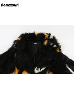 Nerazzurri Winter Extra Long Thick Warm Colorful Soft Hairy Fluffy Faux Fox Fur Coat Women Sashes Luxury European Fashion 2023