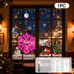 Warm/Multi-color Christmas Window Snowflake Lights, 8/12 Lighting Modes, Battery Powered LED Neon Hanging Lamp for Xmas Holiday