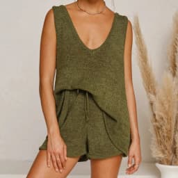 2024 Summer Fashion Casual Deep V-Neck Back Heart Tie Knit Women's Sweater Set Two-Piece Casual Party Trend Wear