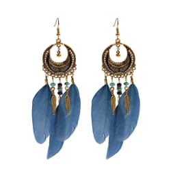 Round Retro Women's Dream Catcher Handmade Long Tassel Feather Earrings Female Leaves Pendant Earring Kolczyki Boho Jewelry