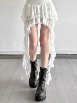 Aoaiiys White Skirts Women Irregular Ruffled Lace Mini Skirt Fashion French High Waisted A-Line Skirts Summer New Female Skirts