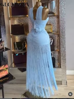 Elegant Women's Halter Neck Cross-Strap Fringe Maxi Dress Bodycon Party Gown for Evening Cocktail Night Tassel Chic Long Dresses