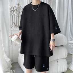 Short Sleeve T-Shirt Set Men's Casual Versatile Lightweight Summer Sportswear Matching Short Pants Five-Quarter Length Teenage