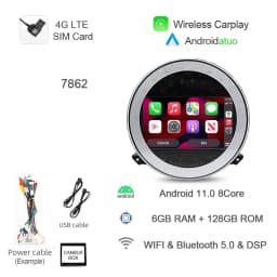 8+256G 7" Auto Android 14 Car Radio GPS Player Carplay Navi Bluetooth 4G LTE Wifi For BMW Mini Cooper R56 R57 R58 R60 2007-2013