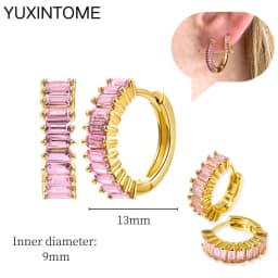 925 Sterling Silver Needle Pink Crystal Heart Hoop Earrings for Women Fashion Geometric Pendant Earrings Luxury Jewelry Gifts