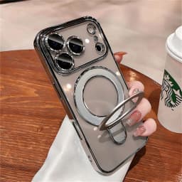 Luxury For Magsafe Bracket Case For iPhone 16 17 18 15 14 13 12 Pro Max 16 Plus Magnetic Ring Stand Holder Clear Acrylic Cover