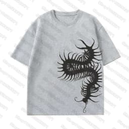Summer 2000s Short-sleeved Printed T-Shirt Gothic Y2k Black Centipede/insect Tee Retro Street Casual Fashion Tops Clothing