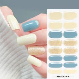 16Tips Solid Color & Glitter Semi Cured Gel Nail Strips Self-Adhesive Baking Free Elegant Gel Nail Sticker Full Coverage Decals
