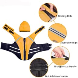 Reflective Dog Life Jacket Vest Removable Neck Float High Buoyancy Dogs Swimming Clothes, Pet Safety Swimsuit for Dog Cat