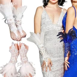 1PC Sexy Lace Feather Gloves Gothic Mesh Sleeve Halloween Party Wedding Stage Dance Performance Sleeve Wrist Cuffs Gloves