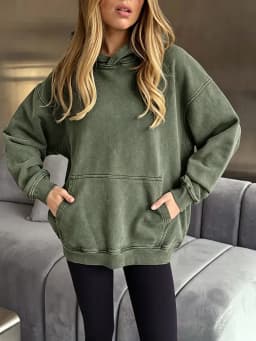 Bornladies Women's Hooded Sweatshirt Retro Long Sleeved Pullover Hooded Sweatshirt Loose Fit Casual Fashion Hooded Sweatshirt